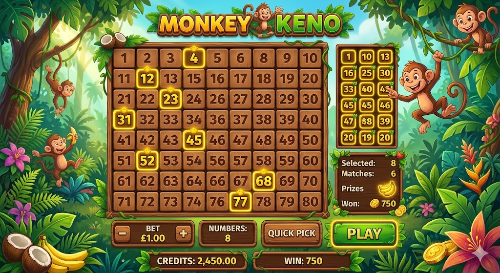 Monkey keno ilmainen -Opas viidakkoteemaiseen peliin ja parhaat strategiat
