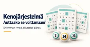 Kenonumerot Kolme kenokuponkia ja numeropallot havainnollistavat kenojärjestelmää, jossa useampi pelirivi kasvattaa kokonaispanosta.